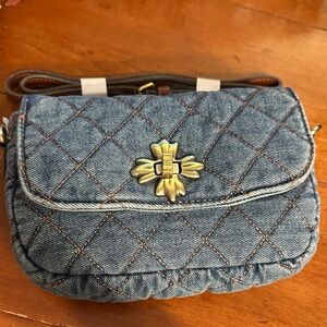 Patricia Nash Blue Quilted Denim Crossbody Bag